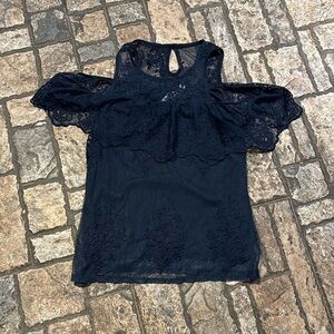 Society Girl Cold Shoulder Lace Trim Blouse